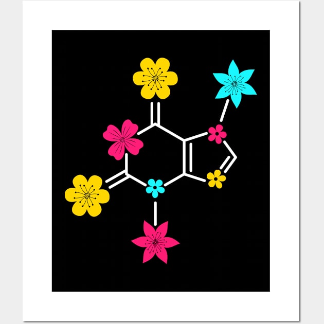 Theobromine Molecule and Flowers Romantic Chocolate Lover Wall Art by Teeziner